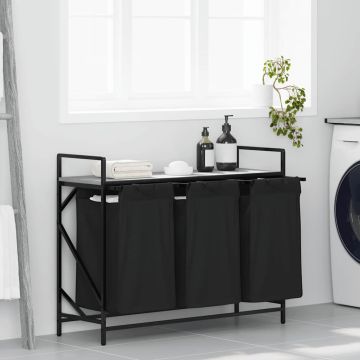Cesto per la Biancheria 3 Scomparti con Ripiano Grigio Sonoma