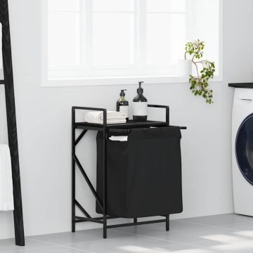 Cesto della Biancheria 1 Scomparto con Ripiano Rovere Nero