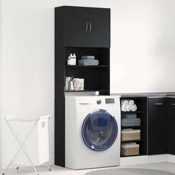Mobile Lavatrice Rovere Nero 64x24x190 cm in Legno Multistrato