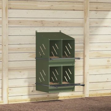 Nido per Polli con 4 Scomparti in Metallo Verde Oliva
