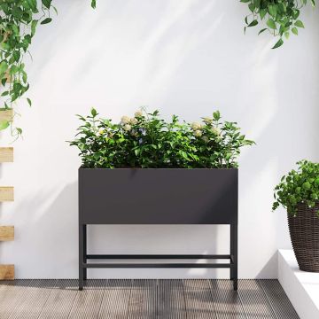 Vaso da Giardino Rialzato Nero 60 x 26 x 45 cm Acciaio