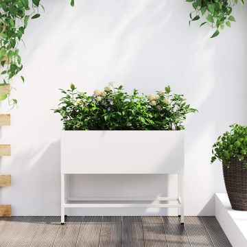 Vaso da Giardino Rialzato Bianco 60 x 26 x 48 cm Acciaio