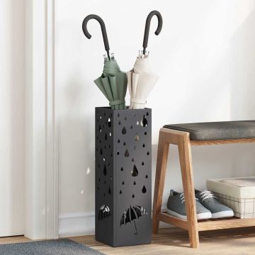 Stand per Ombrelli da Pioggia Nero 15,5 x 15,5 x 49 cm Acciaio