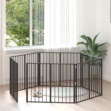 Cancello per cani 6 pz Nero 100 x 80 cm Acciaio zincato