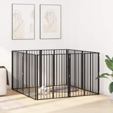 Cancello per cani 8 pz Nero 80 x 100 cm Acciaio zincato