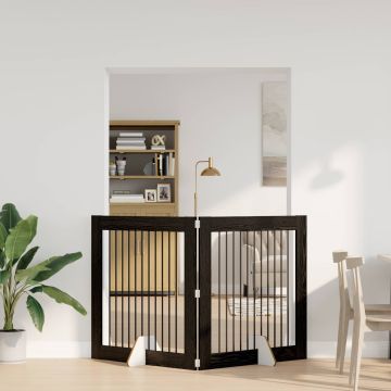 Cancello per cani pieghevole con supporti 2 pz Rovere Nero