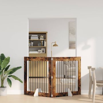Cancello per cani pieghevole con supporti 2 pz Rovere Fumo