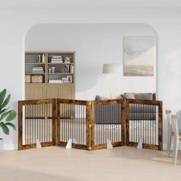 Cancello per cani pieghevole con supporti 4 pz Rovere Fumo