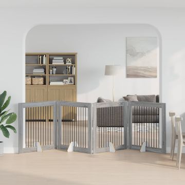 Cancello per cani pieghevole con supporti 4 pz Sonoma grigio