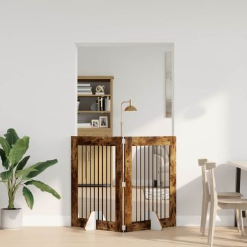 Cancello per cani pieghevole con supporti 2 pz Rovere Fumo