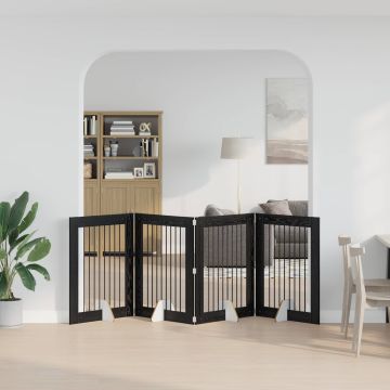 Cancello per cani pieghevole con supporti 4 pz Rovere Nero