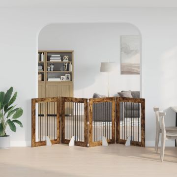 Cancello per cani pieghevole con supporti 4 pz Rovere Fumo