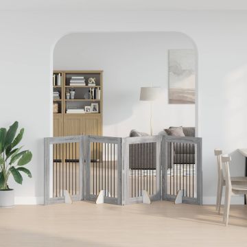 Cancello per cani pieghevole con supporti 4 pz Sonoma grigio