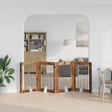 Cancello per cani pieghevole con supporti 4 pz Legno antico