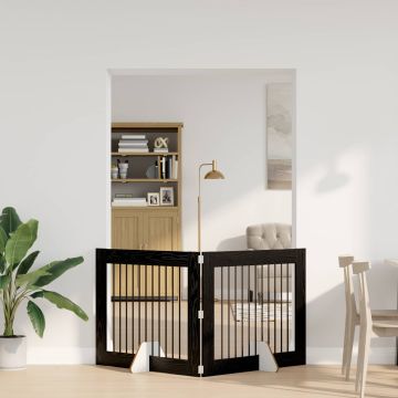 Cancello per cani pieghevole con supporti 2 pz Rovere Nero