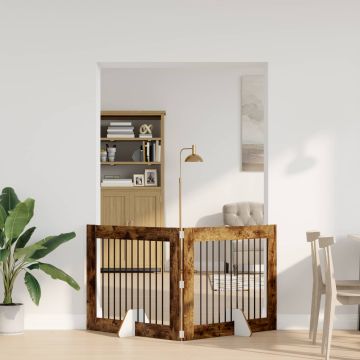 Cancello per cani pieghevole con supporti 2 pz Rovere Fumo