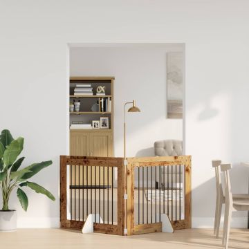 Cancello per cani pieghevole con supporti 2 pz Legno antico