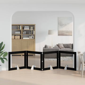 Cancello per cani pieghevole con supporti 4 pz Rovere Nero