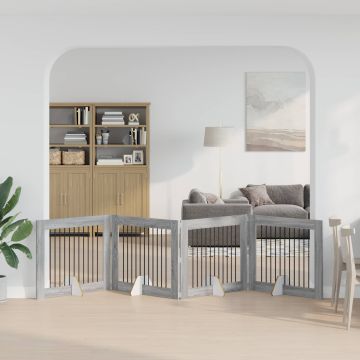 Cancello per cani pieghevole con supporti 4 pz Sonoma grigio