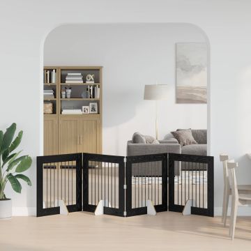 Cancello per cani pieghevole con supporti 4 pz Rovere Nero