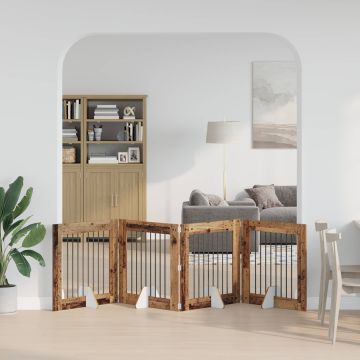 Cancello per cani pieghevole con supporti 4 pz Legno antico