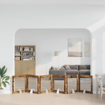 Cancello per cani pieghevole con supporti 6 pz Rovere Fumo