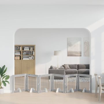 Cancello per cani pieghevole con supporti 6 pz Sonoma grigio