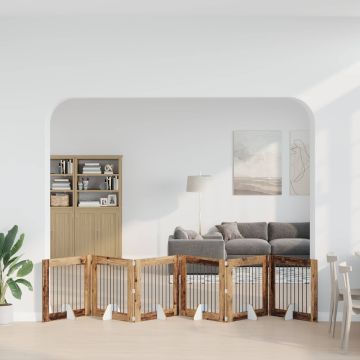 Cancello per cani pieghevole con supporti 6 pz Legno antico
