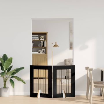 Cancello per cani pieghevole con supporti 2 pz Rovere Nero