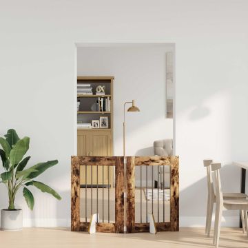 Cancello per cani pieghevole con supporti 2 pz Rovere Fumo