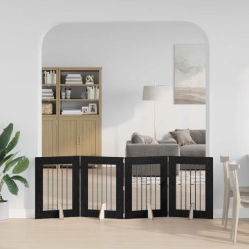 Cancello per cani pieghevole con supporti 4 pz Rovere Nero