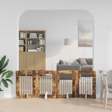 Cancello per cani pieghevole con supporti 4 pz Rovere Fumo