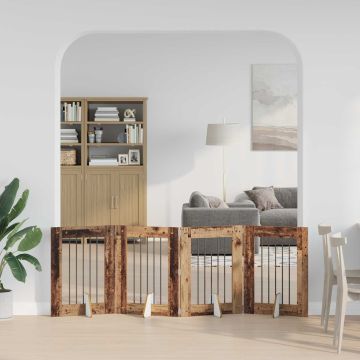 Cancello per cani pieghevole con supporti 4 pz Legno antico