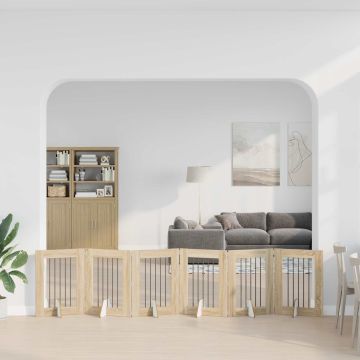 Cancello per cani pieghevole con supporti 6 pz Rovere Sonoma