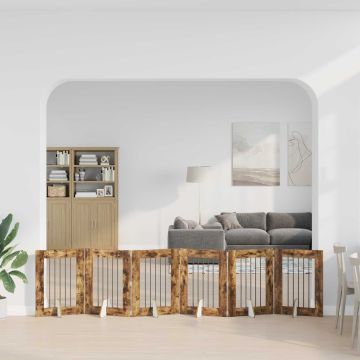 Cancello per cani pieghevole con supporti 6 pz Rovere Fumo