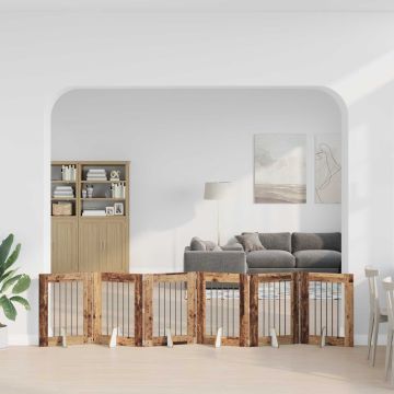 Cancello per cani pieghevole con supporti 6 pz Legno antico
