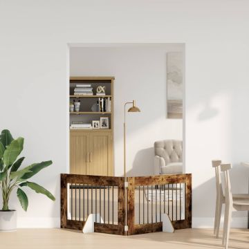 Cancello per cani pieghevole con supporti 2 pz Rovere Fumo
