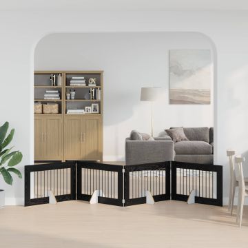 Cancello per cani pieghevole con supporti 4 pz Rovere Nero