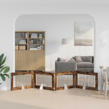 Cancello per cani pieghevole con supporti 4 pz Rovere Fumo