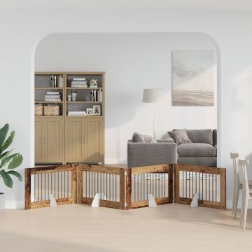 Cancello per cani pieghevole con supporti 4 pz Legno antico