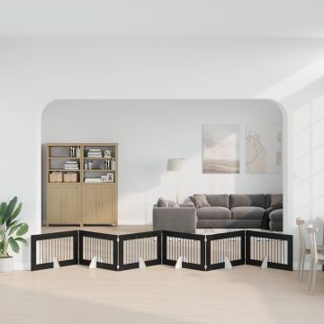 Cancello per cani pieghevole con supporti 6 pz Rovere Nero
