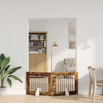 Cancello per cani pieghevole con supporti 2 pz Rovere Fumo
