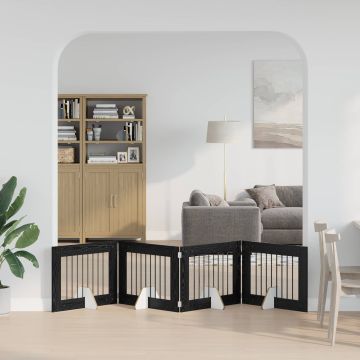 Cancello per cani pieghevole con supporti 4 pz Rovere Nero
