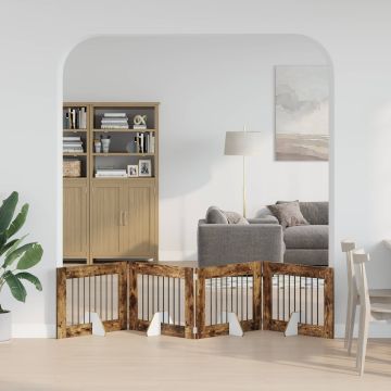 Cancello per cani pieghevole con supporti 4 pz Rovere Fumo
