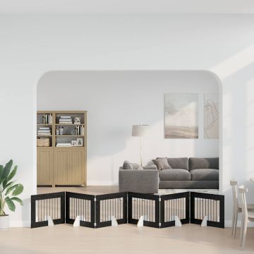 Cancello per cani pieghevole con supporti 6 pz Rovere Nero