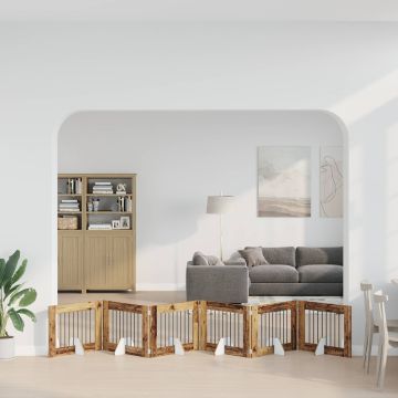 Cancello per cani pieghevole con supporti 6 pz Legno antico