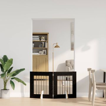 Cancello per cani pieghevole con supporti 2 pz Rovere Nero