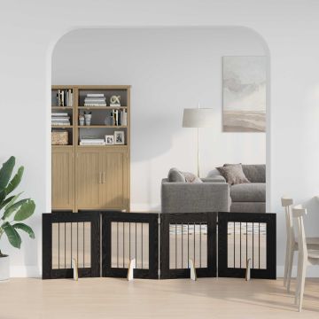 Cancello per cani pieghevole con supporti 4 pz Rovere Nero