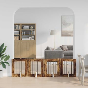 Cancello per cani pieghevole con supporti 4 pz Rovere Fumo