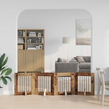 Cancello per cani pieghevole con supporti 4 pz Legno antico